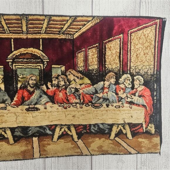 VTG Velvet Tapestry Leonardo DaVinci The Last Supper Wall Hanging, 37.5x19 - Picture 5 of 8